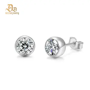 Delzzad Bling Bezel  Bubble Stud Earrings Synthetic Moissanite S925 Earring Jewelry Perfect Birthday Engagement Anniversary Dating Christmas Gift for Men Women Wedding Set