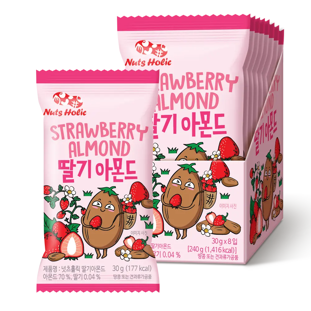 Korean Food Strawberry Almonds Crunchy Snack Sweet and Savory Almond Nuts 1.05 oz x 8 Pack (8.5 oz)