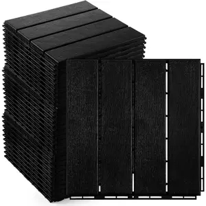 48 count Plastic Interlocking Deck Tiles - 12 x 12 Inch Patio Deck Tiles  Outdoor Flooring Composite Decking Boards for Porch, Poolside, Balcony, Backyard (Black)