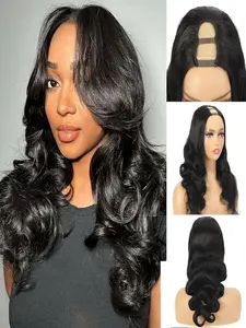 U Part Wig Human Hair, 100% Brazilian Virgin Human Hair, Body Wave Style, Medium Length, No Sew-In, No Glue, Perfect for Festive Occasions, Glueless Brazilian Wig