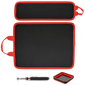 3PC Double-Sided Magnetic Tool Mat Set with Hook & Telescoping Pickup Tool Heavy Duty PVC Non-Slip Mat for Garage Workshop Auto Repair 85 Magnets 30LBS Pull Force