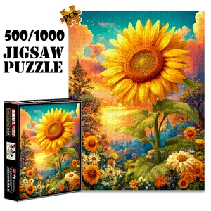 1pc 1000 piece adult puzzle 70x50cm Large Sunflower in a Colorful Flower - Filled Landscape 500 pieces paper jigsaw puzzle suitable for DIY creative games for adults and families, birthday and holi