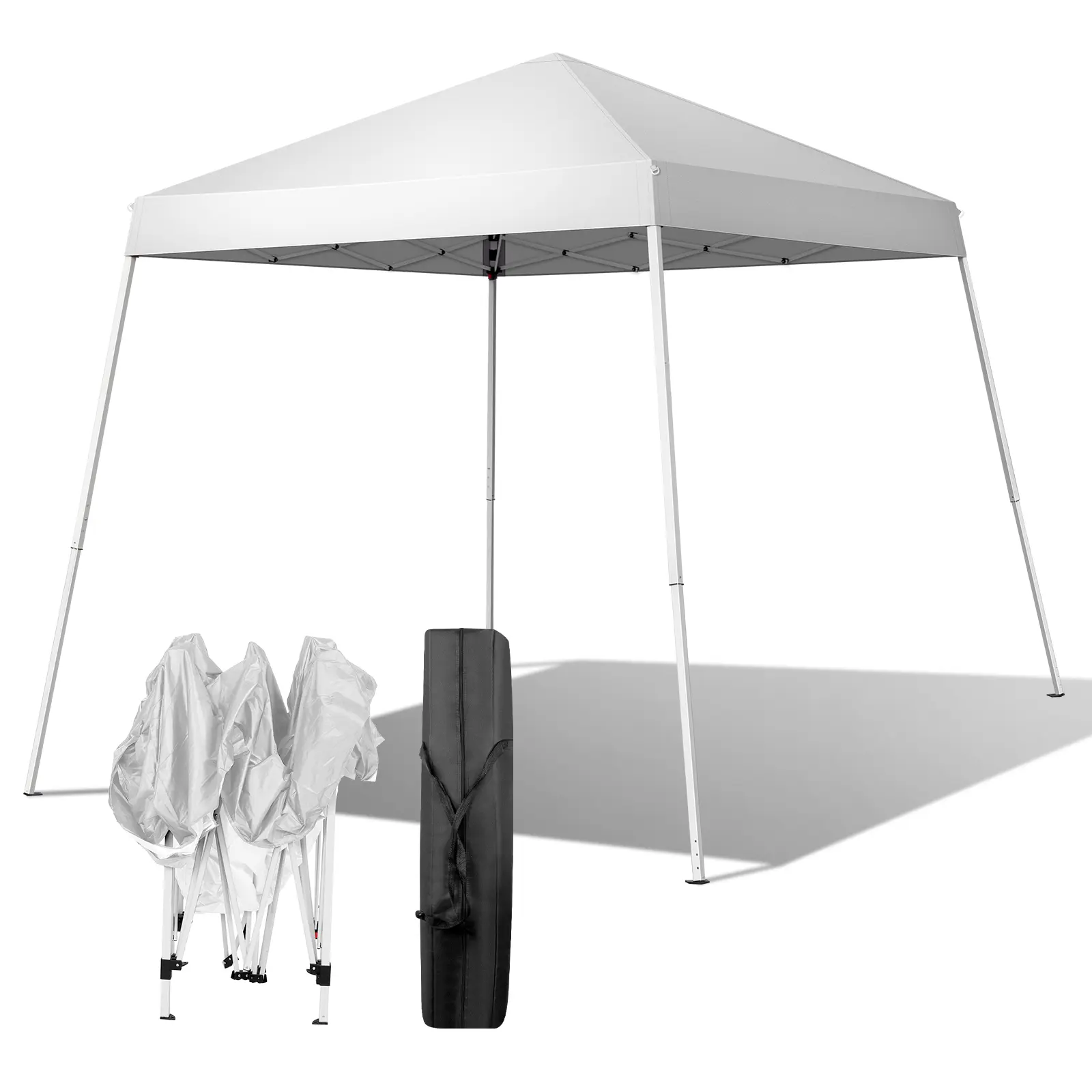 6x6FT White Slant-Leg Canopy Tent, Waterproof 210D Oxford Folding Shelter, Portable Outdoor Shade with Carry Bag for Backyard BBQ, Camping