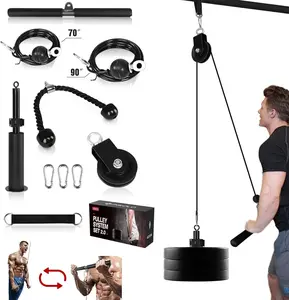 Fitness LAT and Lift Pulley System, Dual  Machine(70'' and 90'') with Upgraded Loading Pin for Triceps Pull Down, Biceps Curl, , Forearm, - Gym Equipment()
