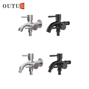 304 Stainless Steel Single Cold Water Washing Machine Tap 1 Inlet 2 Outlet Wall Mount Dual Purpose Faucet