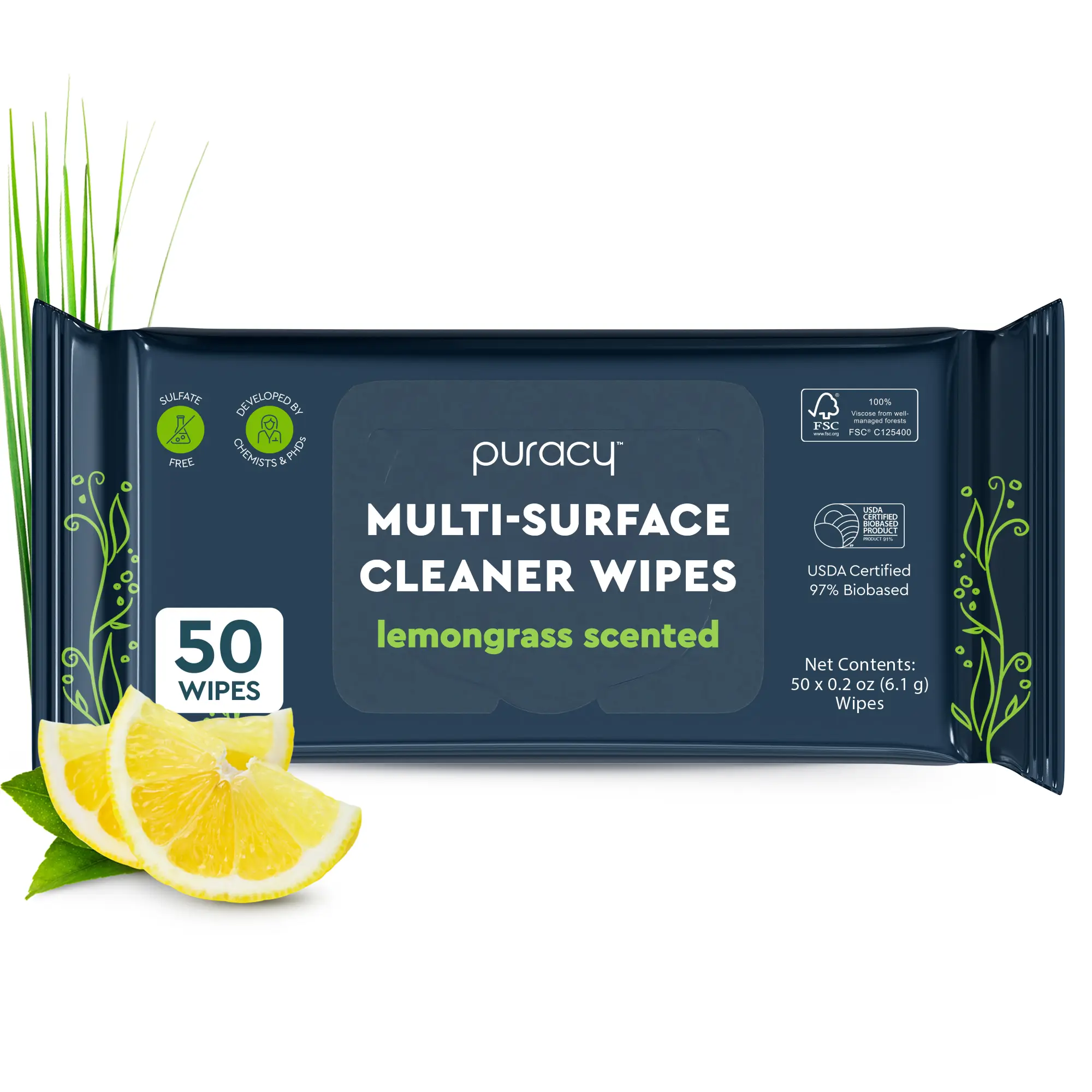 Puracy All Purpose Cleaning Wipes – Non Toxic Multi-Surface Cleaner & Appliance Wipes for Car, Bathroom, Kitchen – Lemongrass Scent (50 Count, 1 Pack) Puracy All Purpose Cleaning Wipes – Non Toxic Multi-Surface Cleaner & Appliance Wipes for Car, Bathroom, Kitchen – Lemongrass Scent (50 Count, 1 Pack)