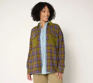 Peace Love World Brushed Flannel Plaid Jacket w/ Corduroy Collar Peace Love World Brushed Flannel Plaid Jacket w/ Corduroy Collar
