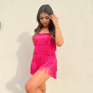 Cindy Fringe Romper - Hot Pink