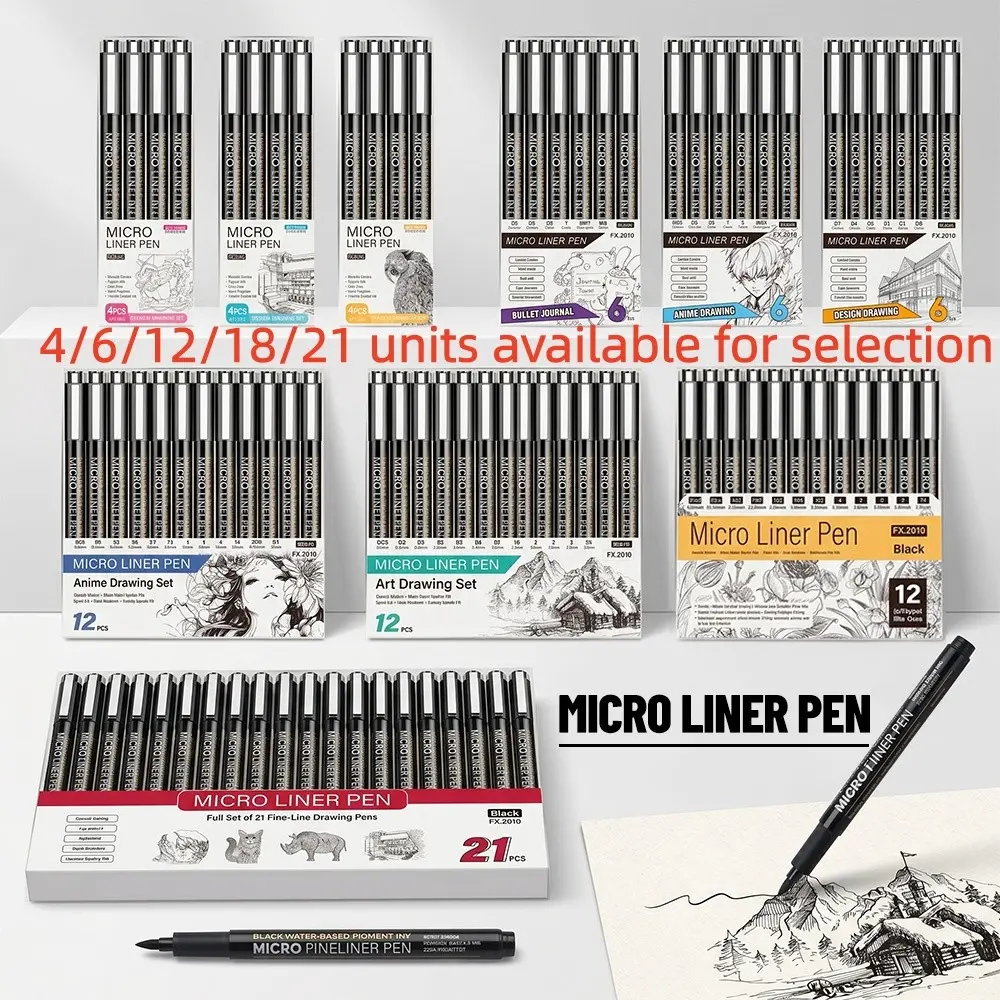 Micro Fineliner Pen Set, Waterproof Fast-Drying, Professional Paint Illustrations, Sketch Design Outliner, Draw Tool, Art Drawing Supplies, 4/6/12/18/21 Pcs