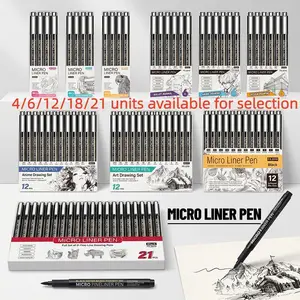 Micro Fineliner Pen Set, Waterproof Fast-Drying, Professional Paint Illustrations, Sketch Design Outliner, Draw Tool, 4/6/12/18/21 Pcs, Art Drawing Supplies