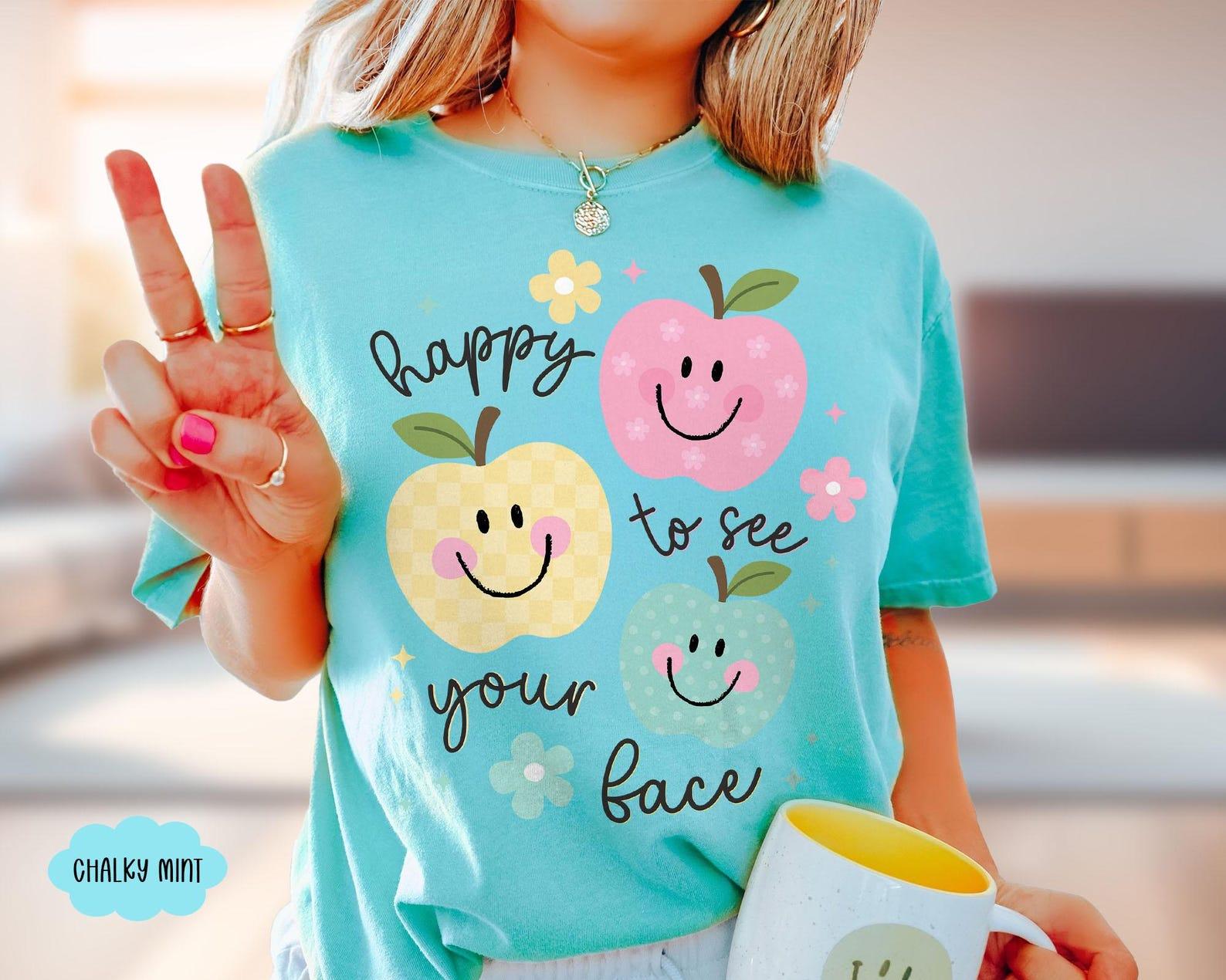 Comfort Colors Teacher Shirt: Happy To See Your Face, Back to School Gift,Teacher Shirt, Apparel Made In The USA