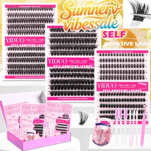YIDUO 6 Styles Self-Adhesive Lash Clusters Kit, Pre-Separated Individual Lashes, Spike&Manga+40D+60D+100D+200D Voluminous Press On Eyelashes, D Curl Pre-Glued No Glue Required, 1 Minute Easy DIY Lash Extension Gift Set