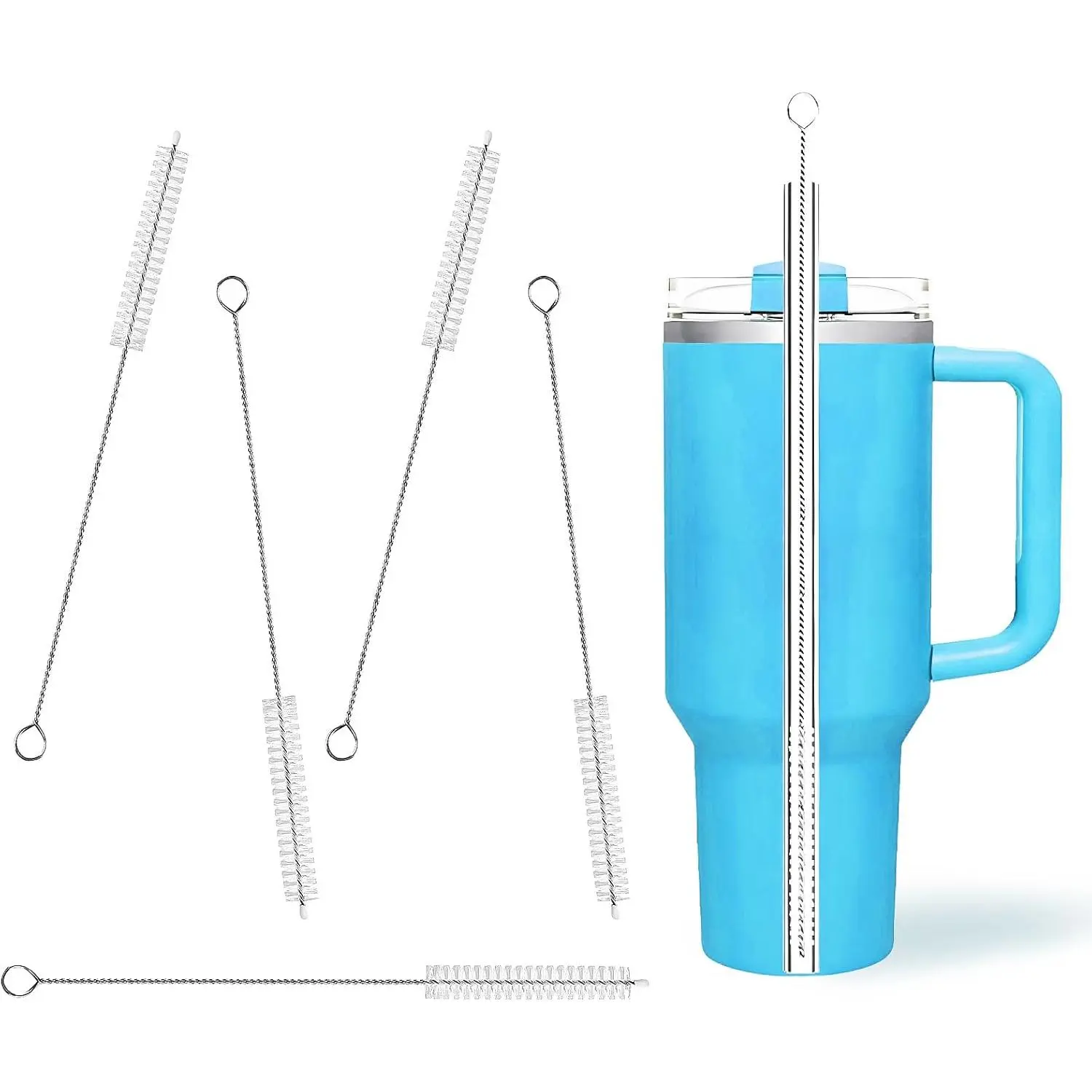 Cleaning Brushes for  Drinking Straws, Set of 5, Long Wire Handle, Bottle and Straw Cleaner for  Mug, Sippy Cup, Water Bottle and Tubes,  and Flexible
