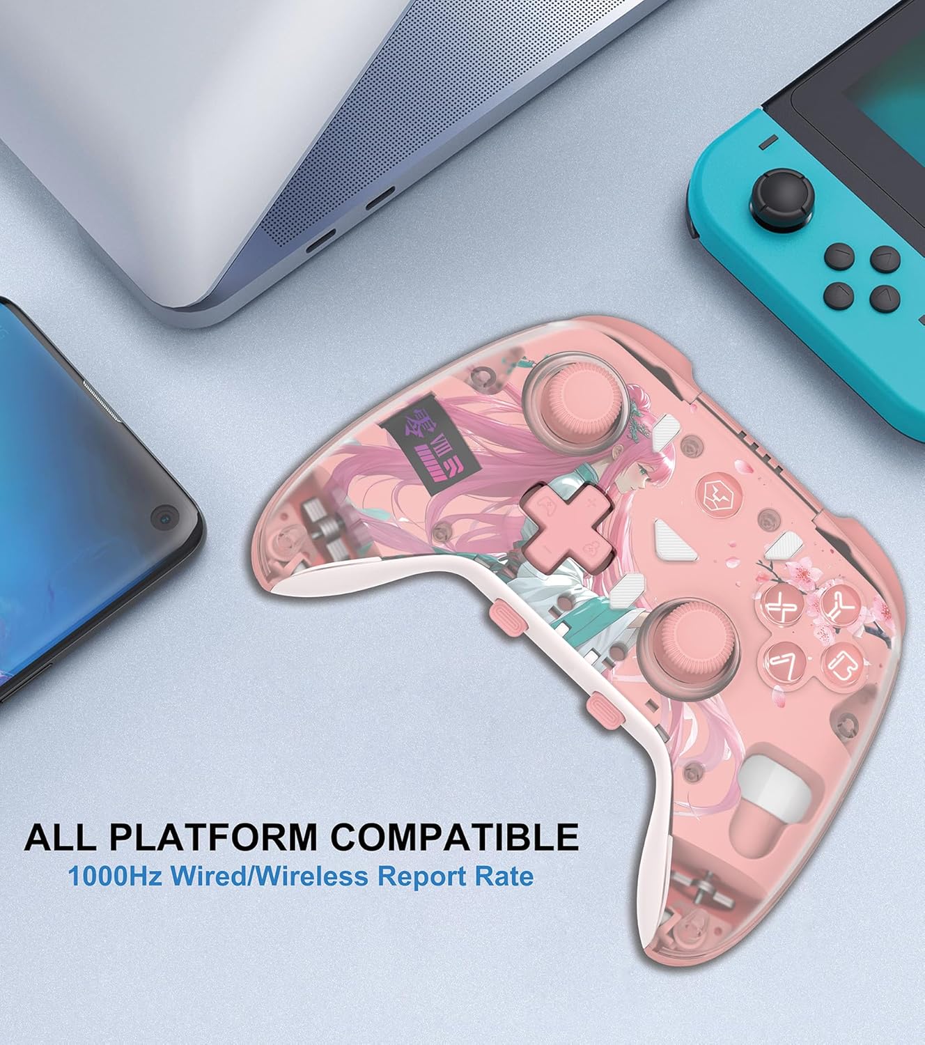 Wireless Multi Platform Gaming Controller with Hall EffectJoysticks andTriggersRGBLights MagneticCharging Base forPCSwitchiOSAndroidConsole Smartphone