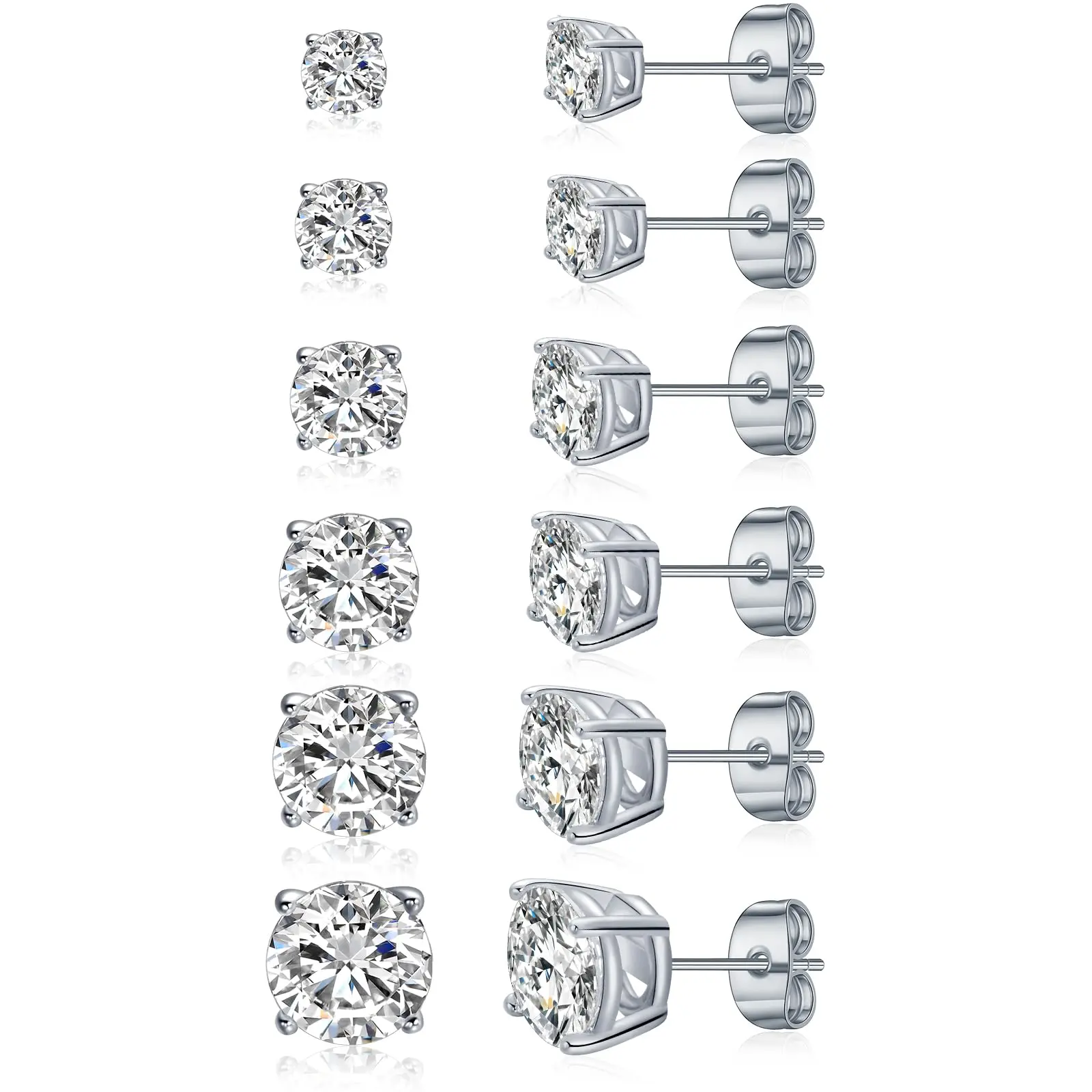 silver-6 pairs round set 3-8mm
