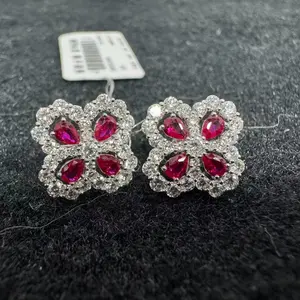 Pre-Order | Four-Leaf Clover Ruby & Lab Diamond Stud Earrings TY2502-223