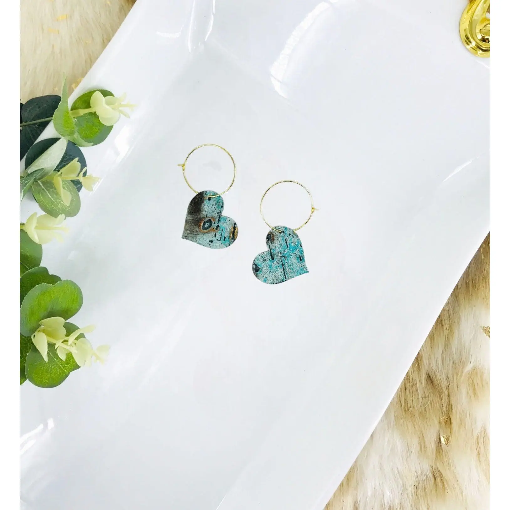 Moonlight Driftwood Embossed Leather Hoop Earrings - E19-2255