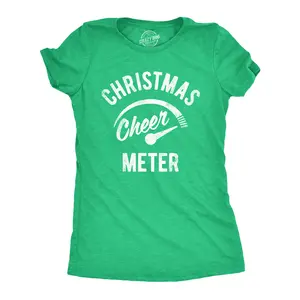 Womens Christmas Cheer Meter T Shirt Funny Holiday Xmas Party Graphic Tee Funny Womens T Shirts Cute Vintage Fashion Casual Ladies T-Shirt Gift Christmas Tops for Women Women's Novelty Tees Green