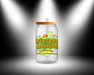 Mystery Machine Lab Week Custom 16 oz can Glass cup with Bamboo lid. Lab Week, Med Tech