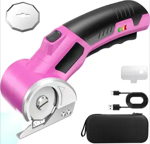 Cordless Electric Scissors: 4V Rechargeable Rotary Cardboard Cutter, 3000mAh Battery, with LED Light & Safety Lock, 2 Blades, Electric Box Cutter for Fabric Carpet Carton Plastic Leather Cloth (Pink)