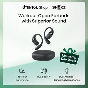 SHOKZ OpenFit 2 Open-Ear Headphones with True Wireless Bluetooth, Microphone, 48 Hours of Playtime, Fast Charging, IP55 Water-Resistant