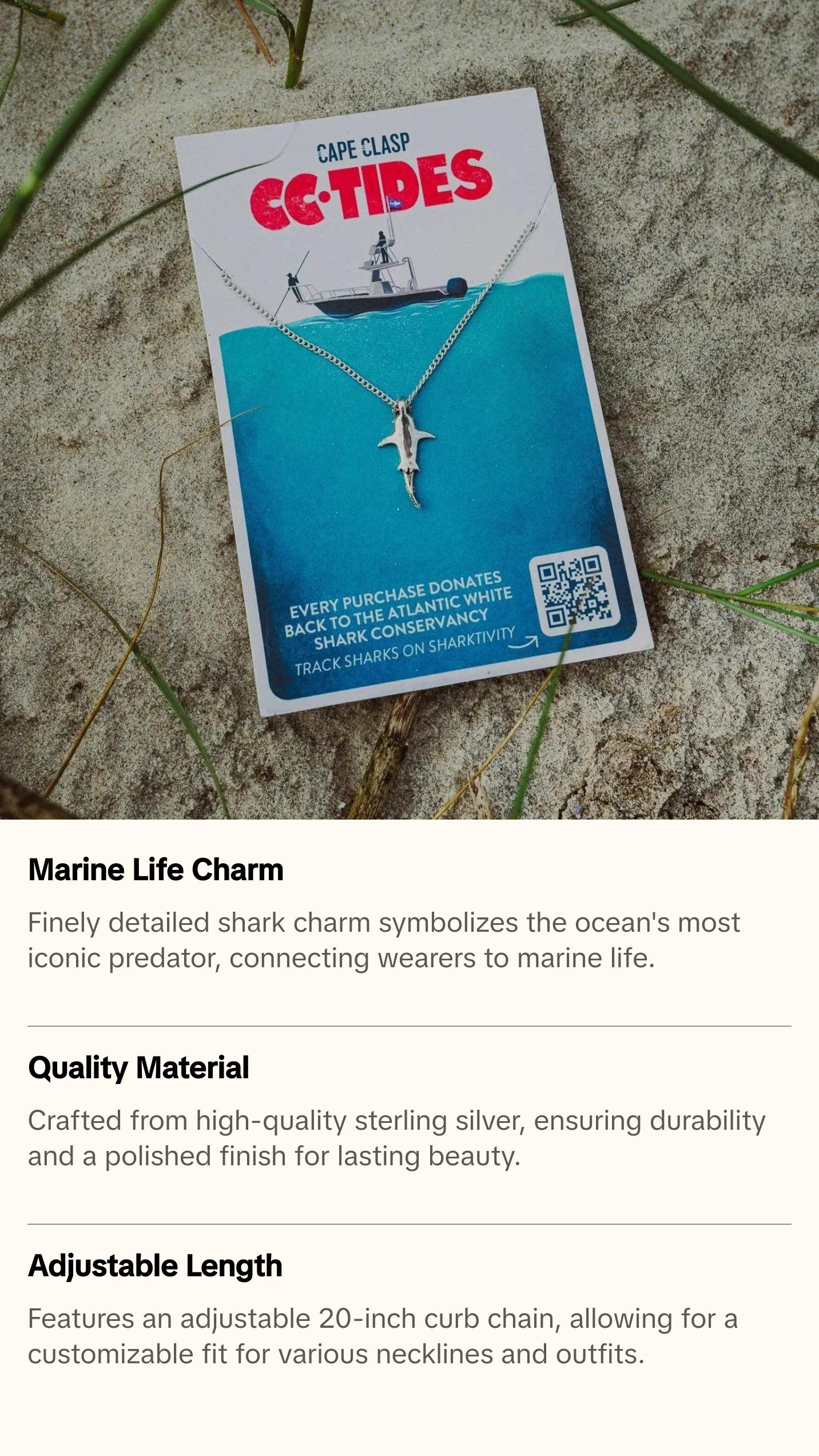 Great White Shark Necklace – Ocean-Inspired Jewelry, Durable Stainless Steel Pendant | Cape Clasp