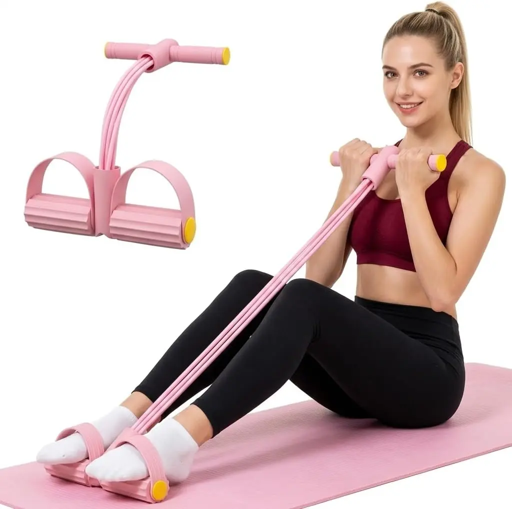 Foot Pedal Resistance Band — 4-tube foot pedal resistance band with gentle tension that’s better than 6-tube bands for absolute fitness beginners; non-slip full-body strength training equipment; portable for home, office, travel, and gym.