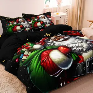 3pcssanta Claus Gift Box, Tree Pattern Printed Duvet Cover Set, Suitable For Bedroom, Home And Dormitory. Light Beige-Friendly, Soft And Comfortable Duvet Covers, Breathable Duvet Set （1 Duvet Cover +2 Pillowcases ）