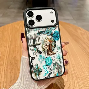 Trendy Western Turquoise Print Phone Case Adds a Tactile Every Day for iPhone 17 16 15 14 13 12 11 X XS Pro Max Plus Air Samsung Galaxy S25 S24 S23 S22 Ultra-Thin Anti-Drop Wear-Resistant Mag Safe Phone Case