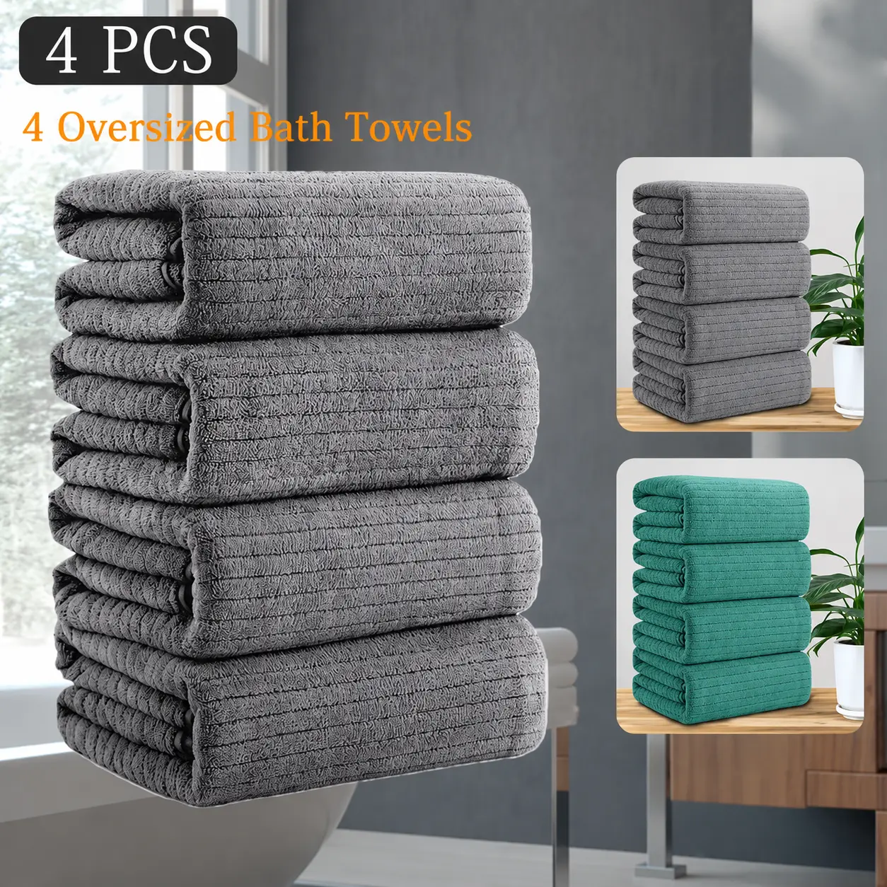 4-pack extra-large bath towels, 35x70 inches ultra-soft, fluffy towels, extra-large towel set, premium ultra-fine microfiber bathroom towel set, highly absorbent quick-drying towels, suitable for bathrooms, hotels, and spa centers