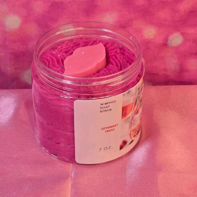 Loveberry Crush Whipped Foaming Sugar Scrub. Exfoliating Body Wash & Scrub. All Natural Shea Butter Whipped Soap/Shaving Cream handmade gentle creamy Smooth Exfoliate Moisturizing