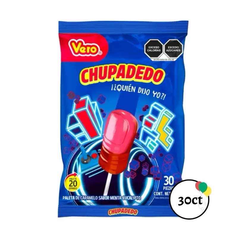 Vero Chupadedo Mexican Lollipops - 30 Pieces - Ideal Snack Candy - 20 Crisp - 30ct Pink Packaging snacks