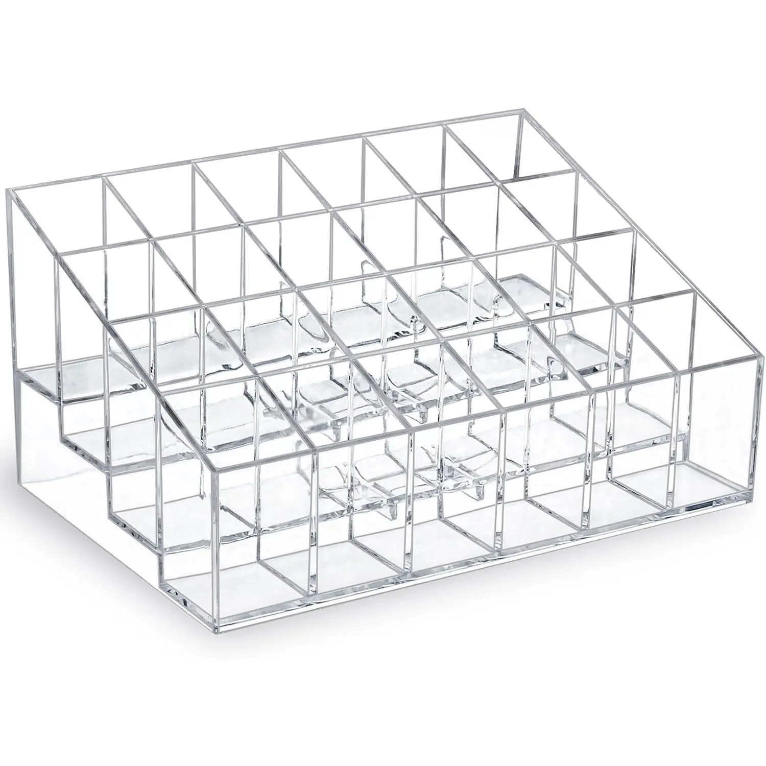 Lipstick Organizer, Clear Plastic Lip Gloss Holder with 24 Slots | Small vanity storage for balm, mascara, perfume samples, essential oil rollerball bottles, and slim beauty tubes