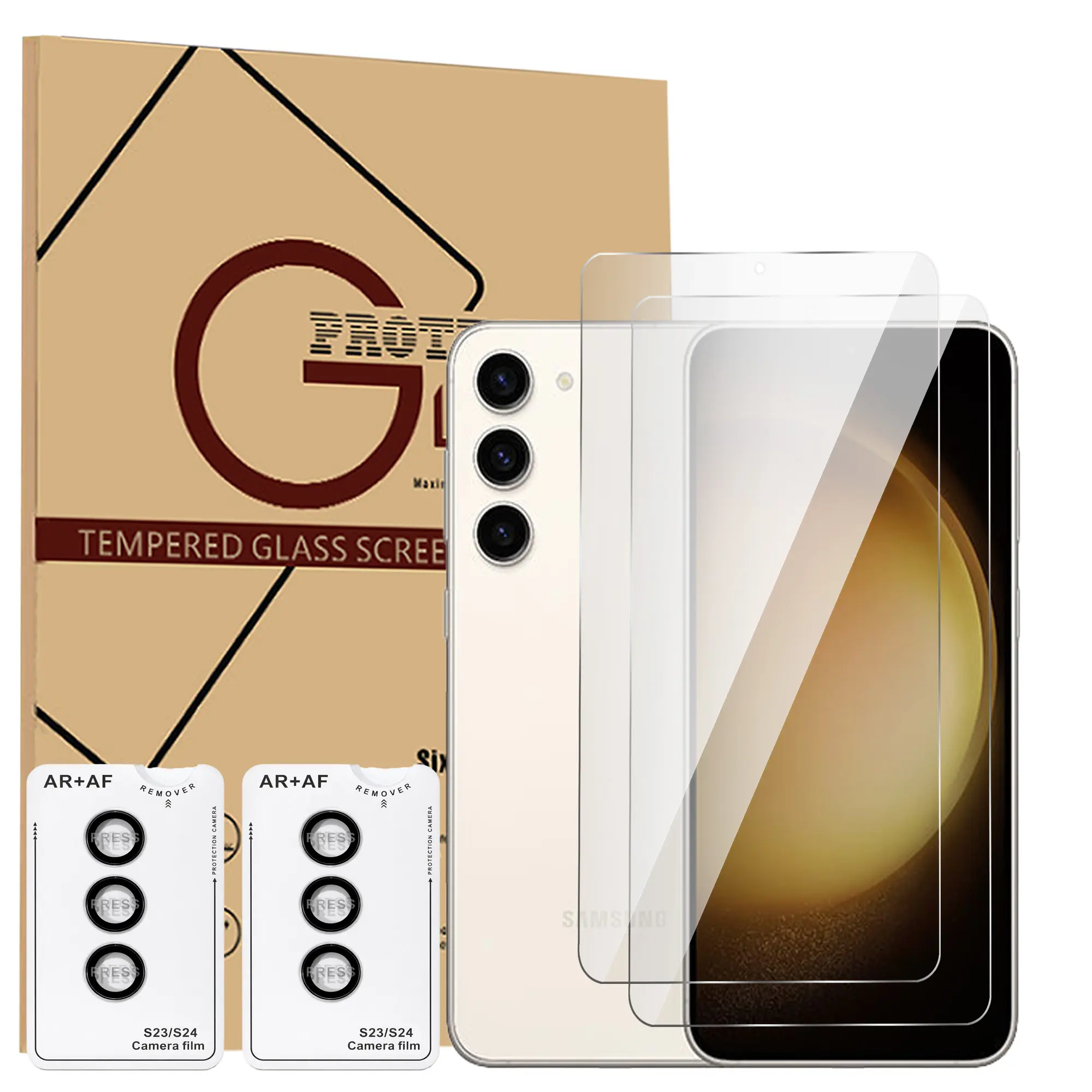 2 Pack Screen Protector + 2 Pack AR+AF Camera Lens Protector for Samsung Galaxy S23 S24 S25 Series