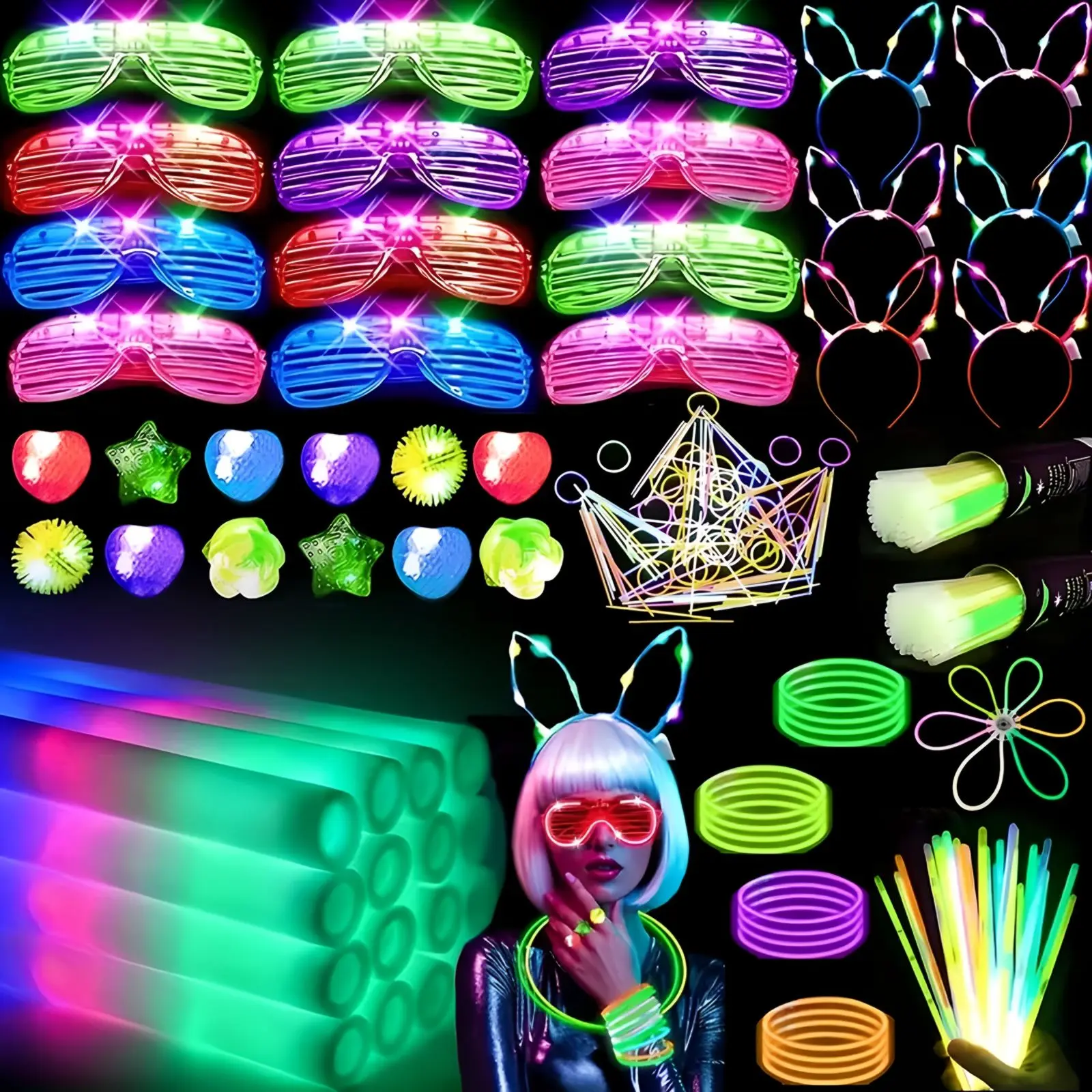 MICRENCY 142-piece Glow Party Set: 12 foam glow sticks, 12 LED glasses, 100 glow sticks, 12 finger lights, 6 glow headbands, Gifts, Party Supplies summerwins,