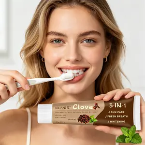 ADJANISS Clove Toothpaste contains hydroxyapatite to help repair enamel, promote remineralization, and whiten teeth; probiotics to support gum health and freshen breath; and xylitol to help inhibit bacteria and prevent cavities. 100 g (3.53 oz)