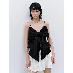 URBAN REVIVO 2026 WomensWear Bow Decor Cami Tops Sleeveless Basic Polyester halter Minimalist Fabric tube top weighted vests women corset dressy elevated going out tops