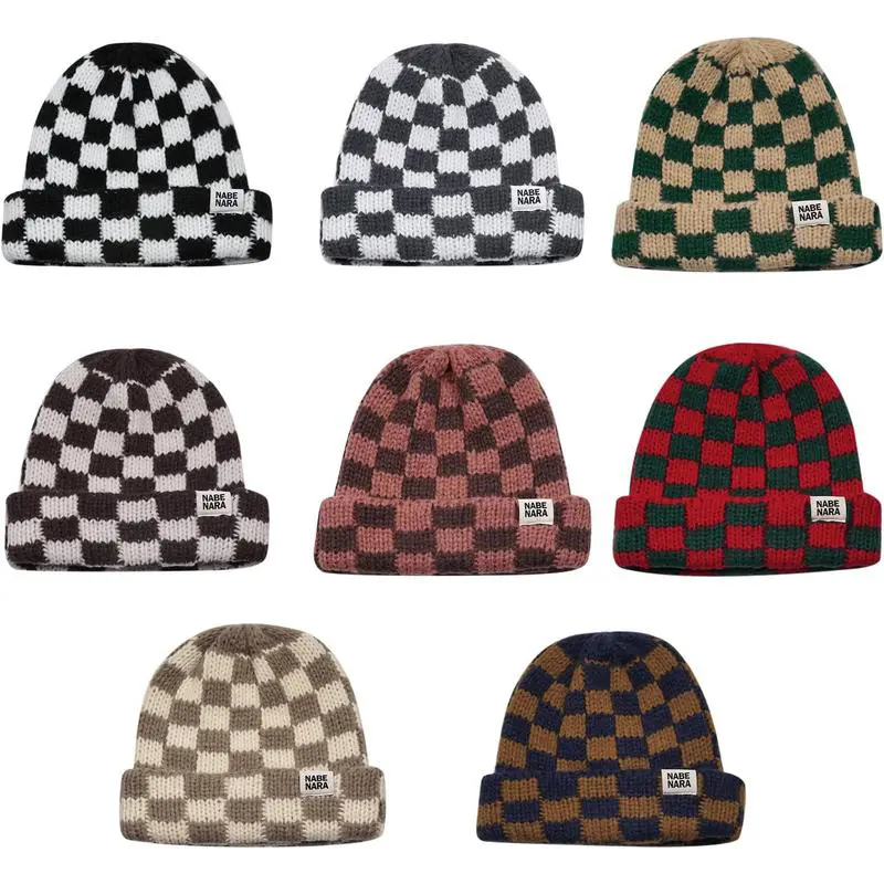 Cozy Plaid Cuff Knit Beanie - Soft Warm Winter Hat for Women Men - Stylish Chunky Knitted Skull Cap for Cold Weather Adventures, Ideal Choice for Gift