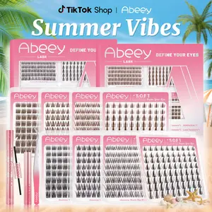 Abeey Brown Lash Clusters Kit (336PCS, 4 Trays, 4 Styles) | D Curl Wispy DIY Eyelash Extensions – Soft Natural Look, Waterproof & Long-Lasting Lash Set for Beginners