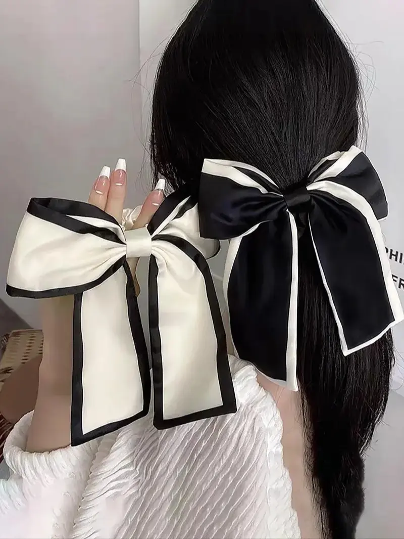 2 Pack Large Bowknot Hair Ties for Women and Girls, Sweet Contrast Binding Elastic Ponytail Holders, Cute Fashion Bow Hair Accessories for Daily Styling