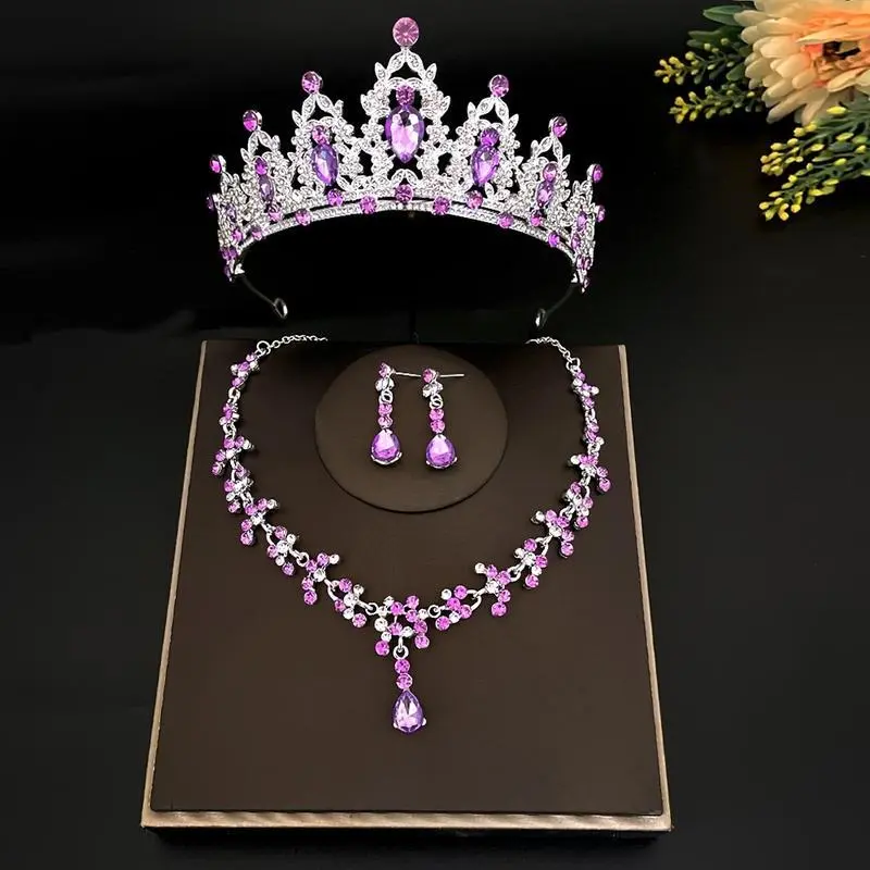 3pcs/setCrystalBridalTiaraAndCrownEarringsNecklaceJewelrySetForWomenPrincessGirls,JeweledWeddingTiaraForBride,Birthday,Cosplay 3pcs/setCrystalBridalTiaraAndCrownEarringsNecklaceJewelrySetForWomenPrincessGirls,JeweledWeddingTiaraForBride,Birthday,Cosplay