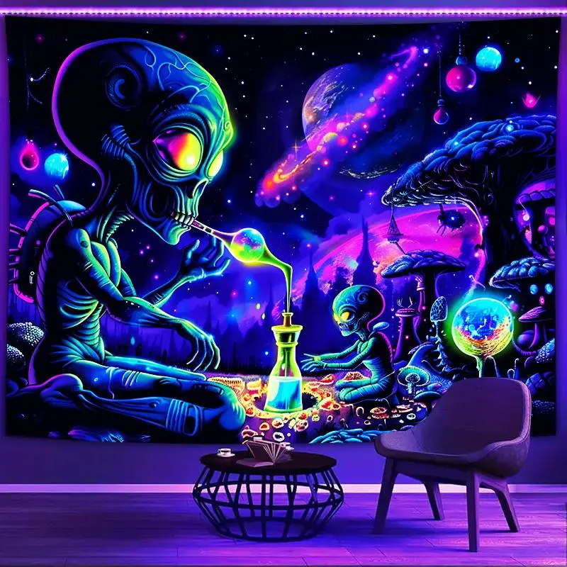 Cosmic Alien Neon Tapestry - Black Wall Hanging for Bedroom, Living Room, Dorm Decor Cosmic Alien Neon Tapestry - Black Wall Hanging for Bedroom, Living Room, Dorm Decor