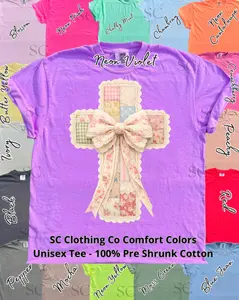 Pink Lace Cross Patchwork Comfort Colors Tee