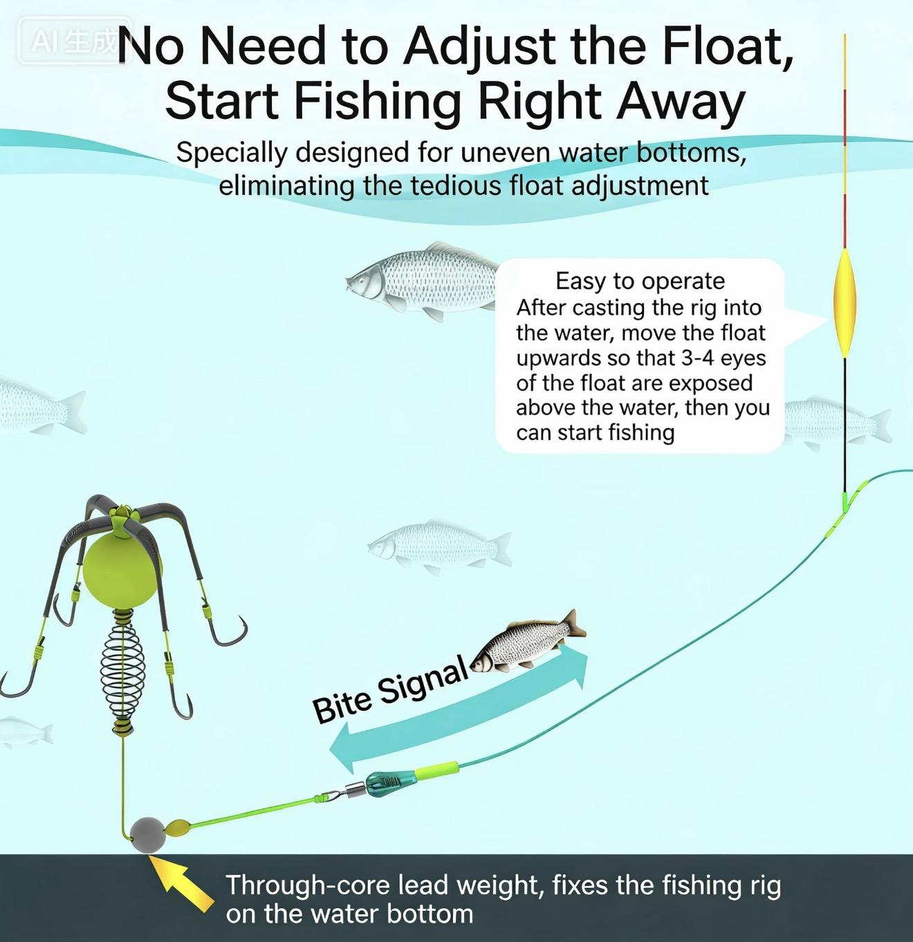 Pre-Tied Off-Bottom Mini Explosion Rig | ISEAMA & Chinu Hooks | Snag-Resistant for Carp Slip Float Surf Fishing