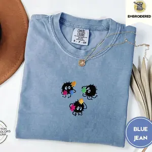 Sprites Cozy Embroidered Vintage® T-Shirt – Studio Inspired Cottagecore Tee, Cute Anime Aesthetic Shirt, Cozy Autumn Whimsy Gift L