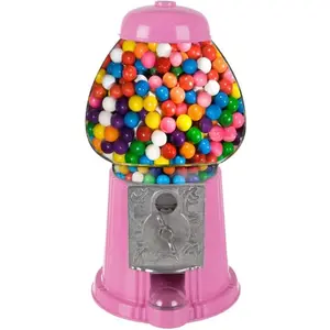 11-Inch Mini Gumball Machine - Vintage Candy Dispenser with Glass Globe, Metal Base, and Free Spin Coin Mechanism by Great Northern Popcorn (Pink)