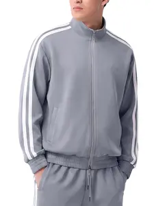 Men's Track Jacket (Only) Full Zip Casual Athletic Stand Collar Striped Streetwear with Zipper Pocket