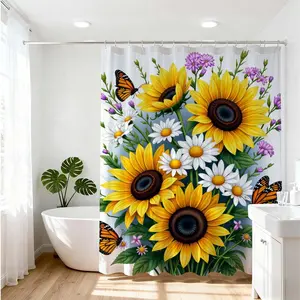 1pc Vibrant Sunflower and Butterfly Shower Curtain for Elegant Bathroom Decoration | Transform Your Bathroom with Colorful and Stylish Home Decoration | Floral Bathing Shower Curtain Perfect for Nature-Themed Home Makeover | Add Charm and Color to Your Ba