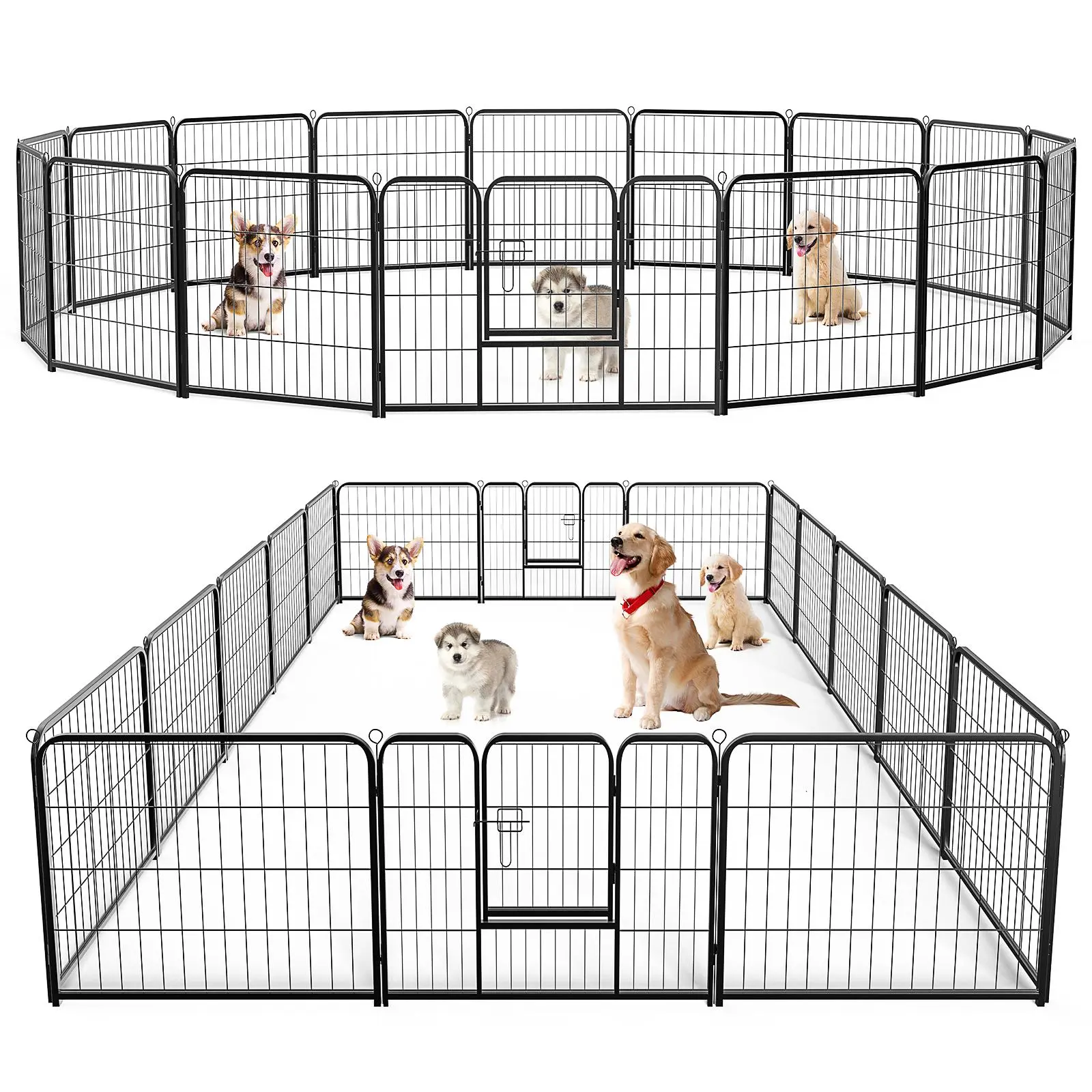 Foldable Metal Dog Playpen with Lockable Door - 16 Panels, 24in/32in/40in Sizes, Portable Pet Fence for Travel, Indoor Outdoor Enclosure for Small Medium Large Dogs & Small Animals
