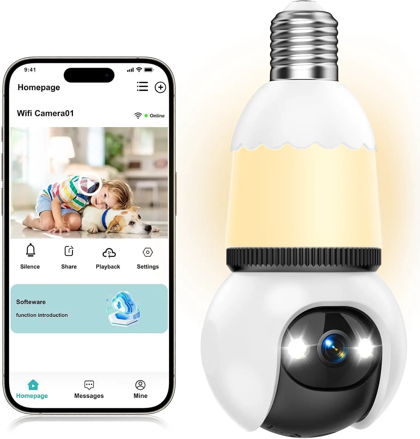 Hawkray 4MP Light Bulb Security Camera 5G and 2.4GHz wireless indoor/outdoor security camera with night vision, motion detection, 360° Pan/Tilt remo